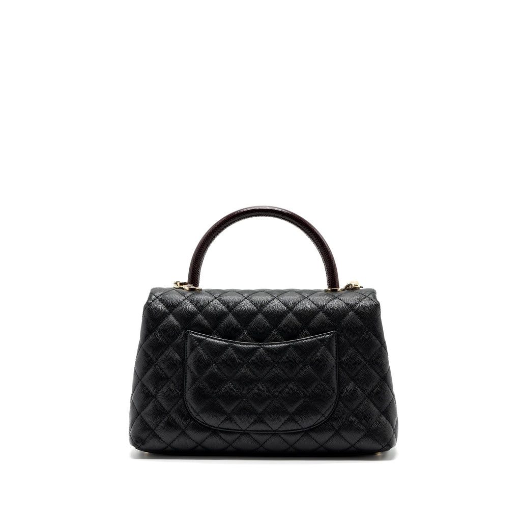 Chanel Medium Coco Handle Flap Bag Lizard Embossed Handle Caviar Black L