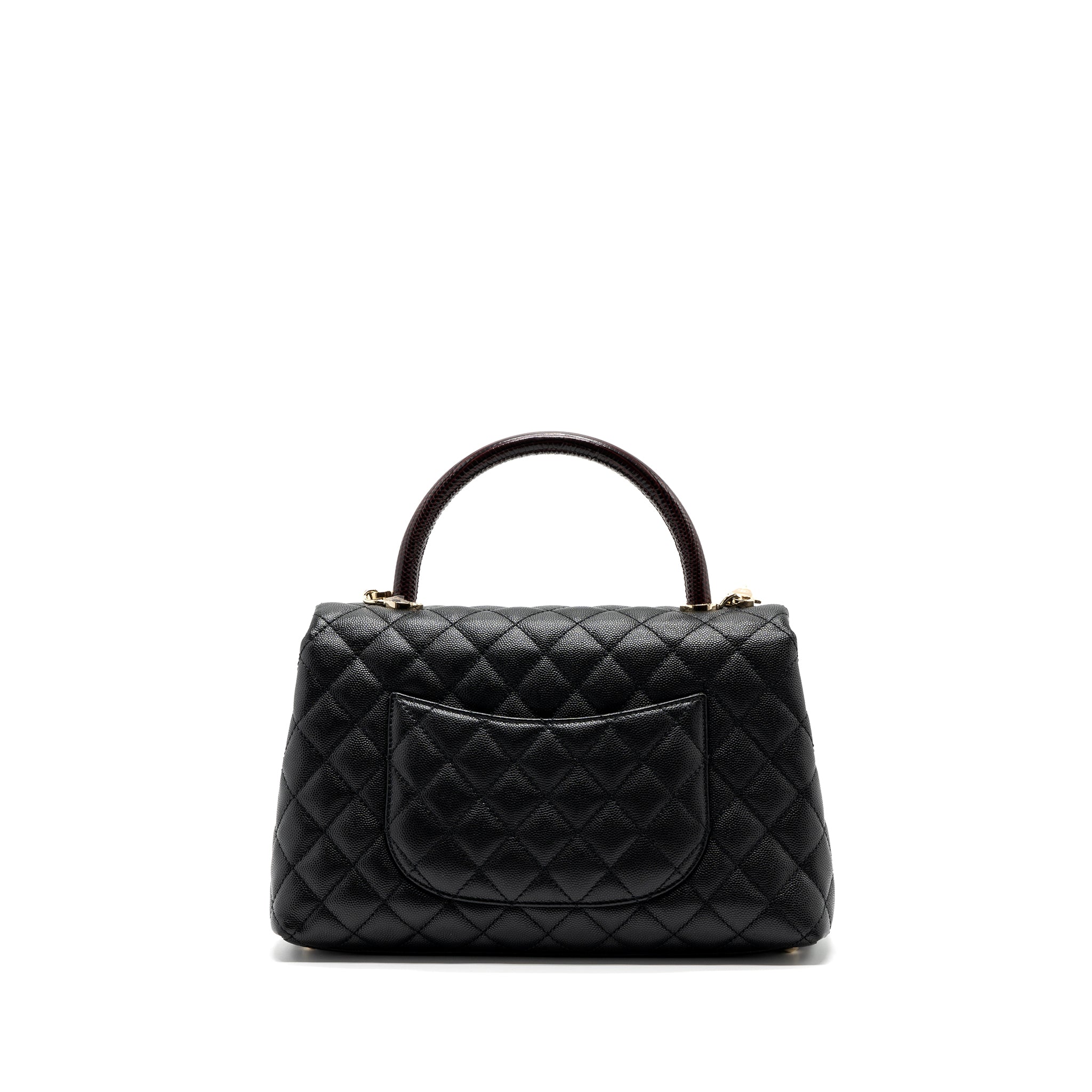 Chanel Medium Coco Handle Flap Bag Lizard Embossed Handle Caviar Black L