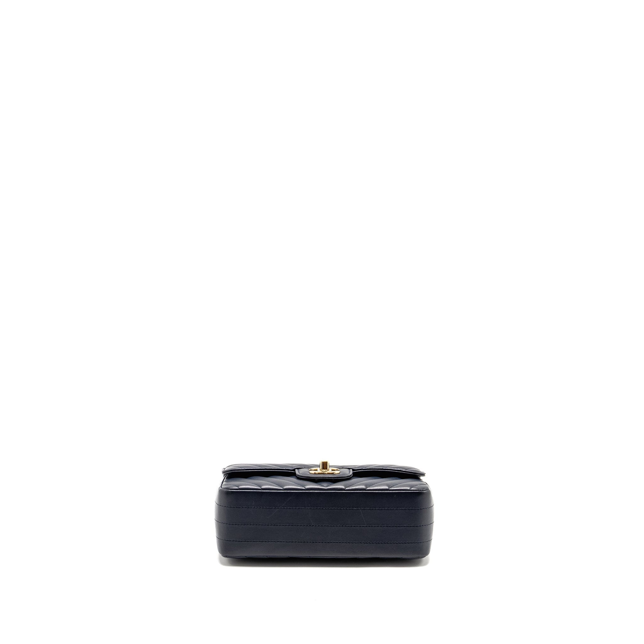 Chanel Mini Rectangular Flap Bag Chevron Lambskin Navy L