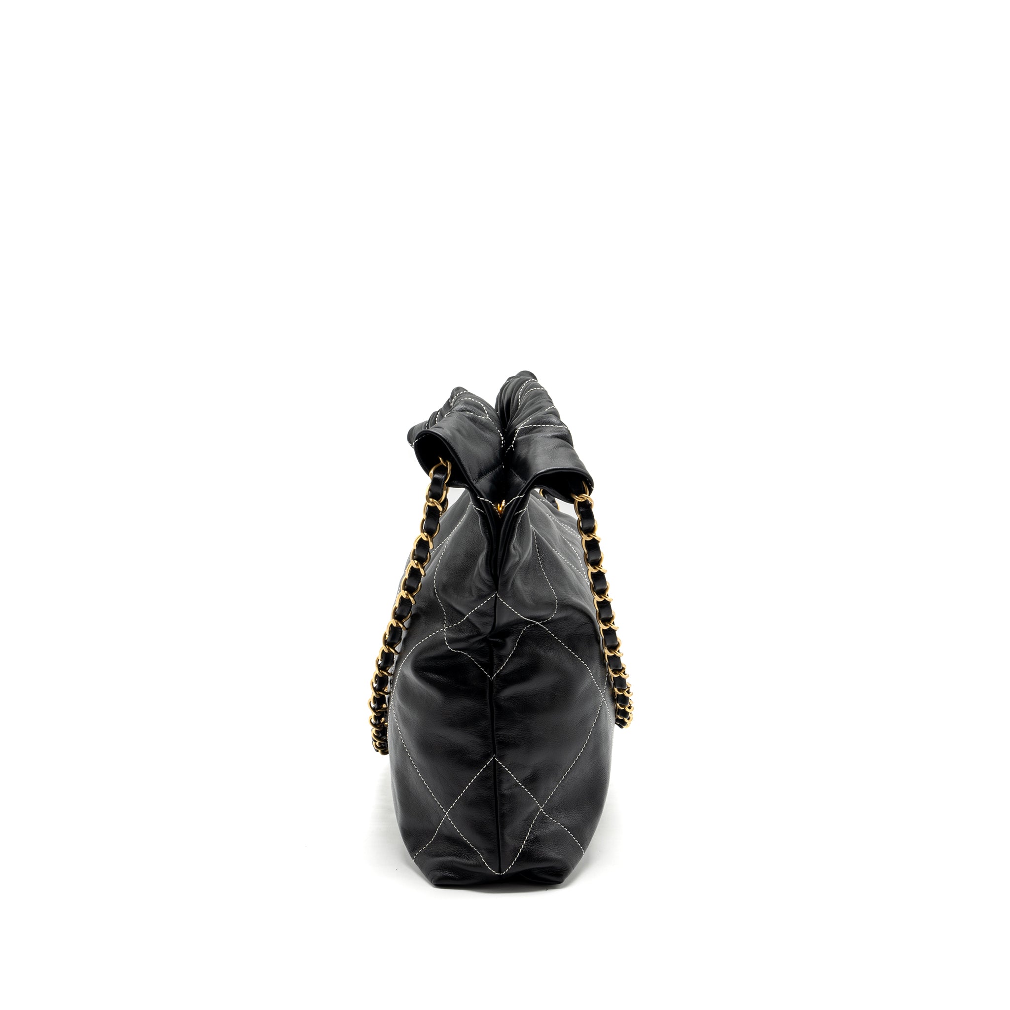 Chanel small 22 bag calfskin with white Stitching black  (microchip)