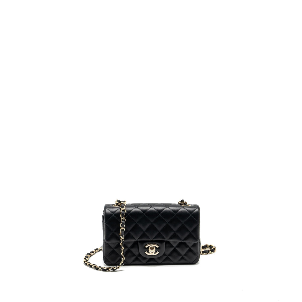 Chanel mini rectangular flap bag lambskin black L (Microchip)