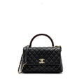 Chanel Medium Coco Handle Flap Bag Lizard Embossed Handle Caviar Black L