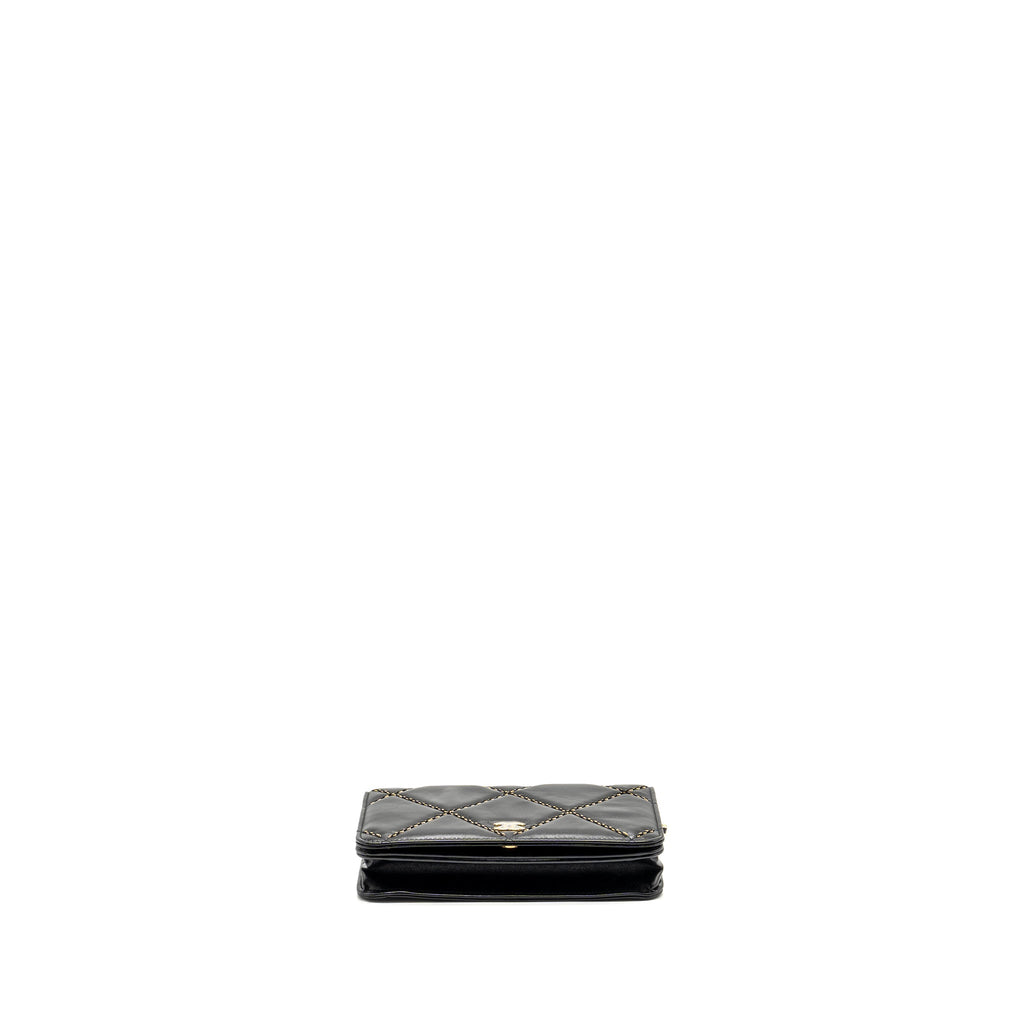 Chanel Quilted Wallet on Chain Shiny Calfskin Black  (microchip)