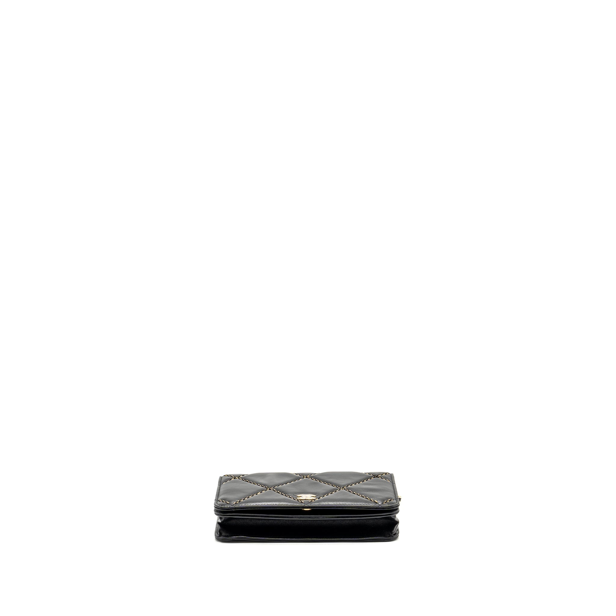 Chanel Quilted Wallet on Chain Shiny Calfskin Black  (microchip)