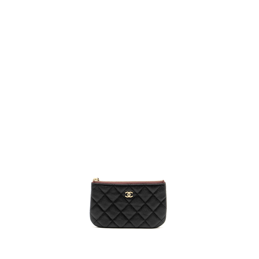 Chanel Classic Small Zipped Pouch Grained Shiny Calfskin Black L (Microchip)