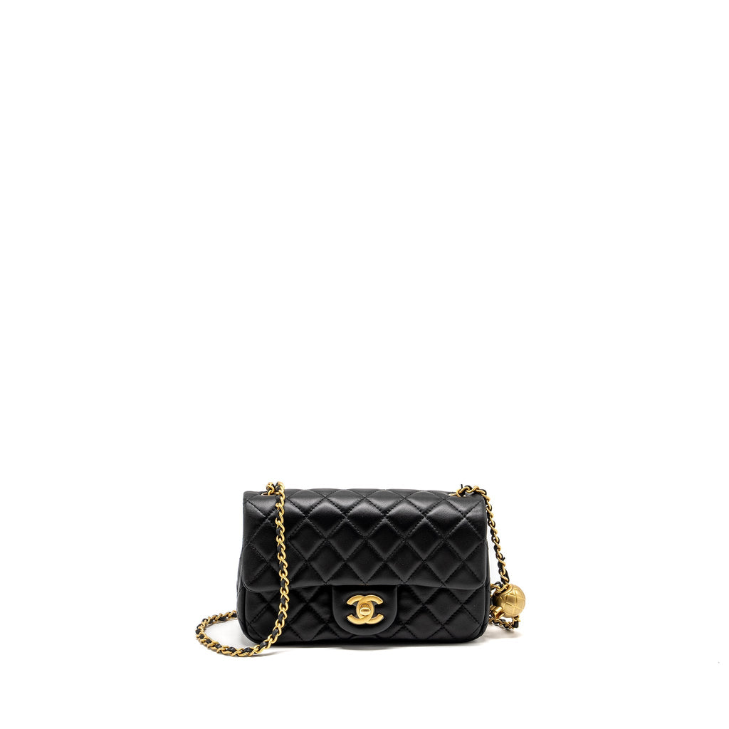 Chanel Pearl Crush Mini Rectangular Flap Bag Lambskin BLACK  (Microchip)