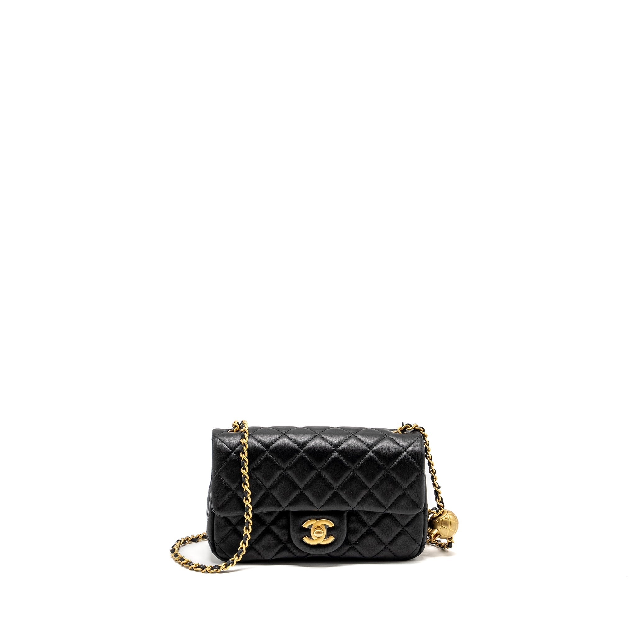 Chanel Pearl Crush Mini Rectangular Flap Bag Lambskin BLACK  (Microchip)