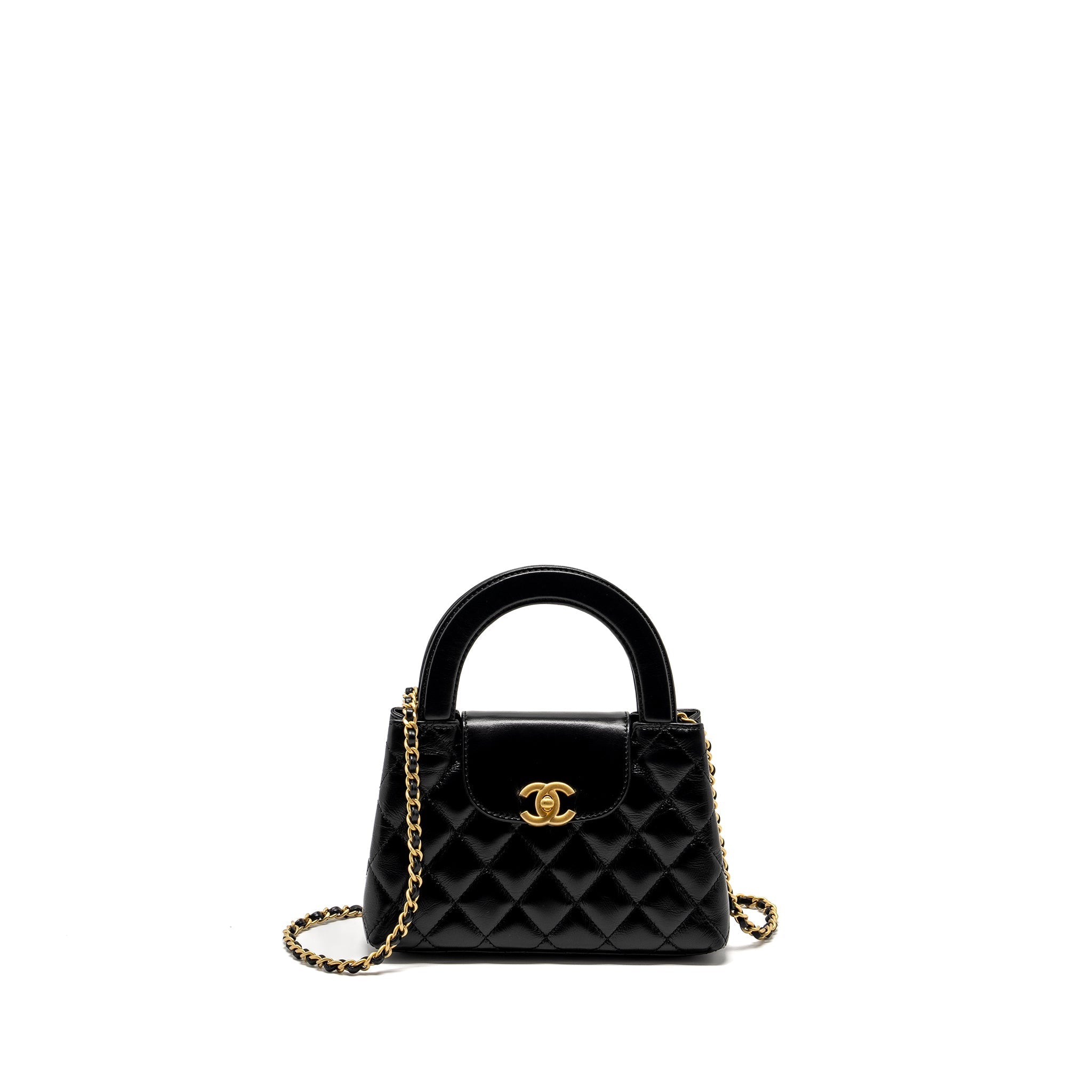 Chanel mini kelly shopping tote bag calfskin black  (microchip)