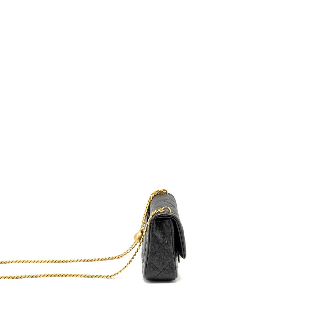 Chanel Coco Love Flap Bag with Adjustable Chain Caviar Black  (Microchip)