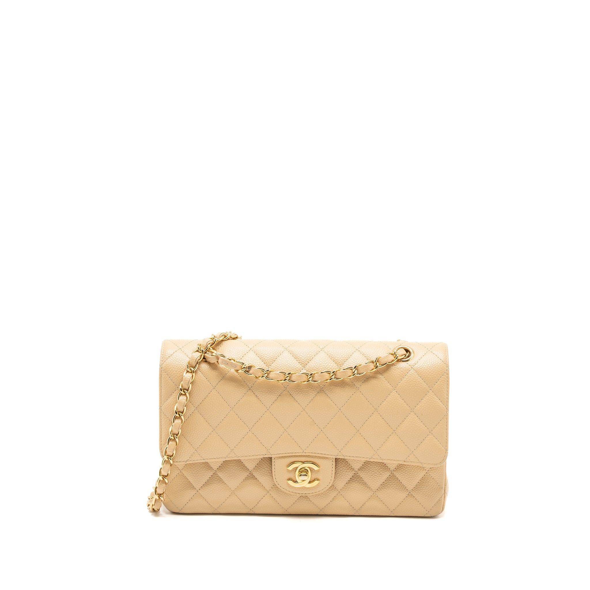 Chanel Medium Classic Double Flap Bag Caviar Beige