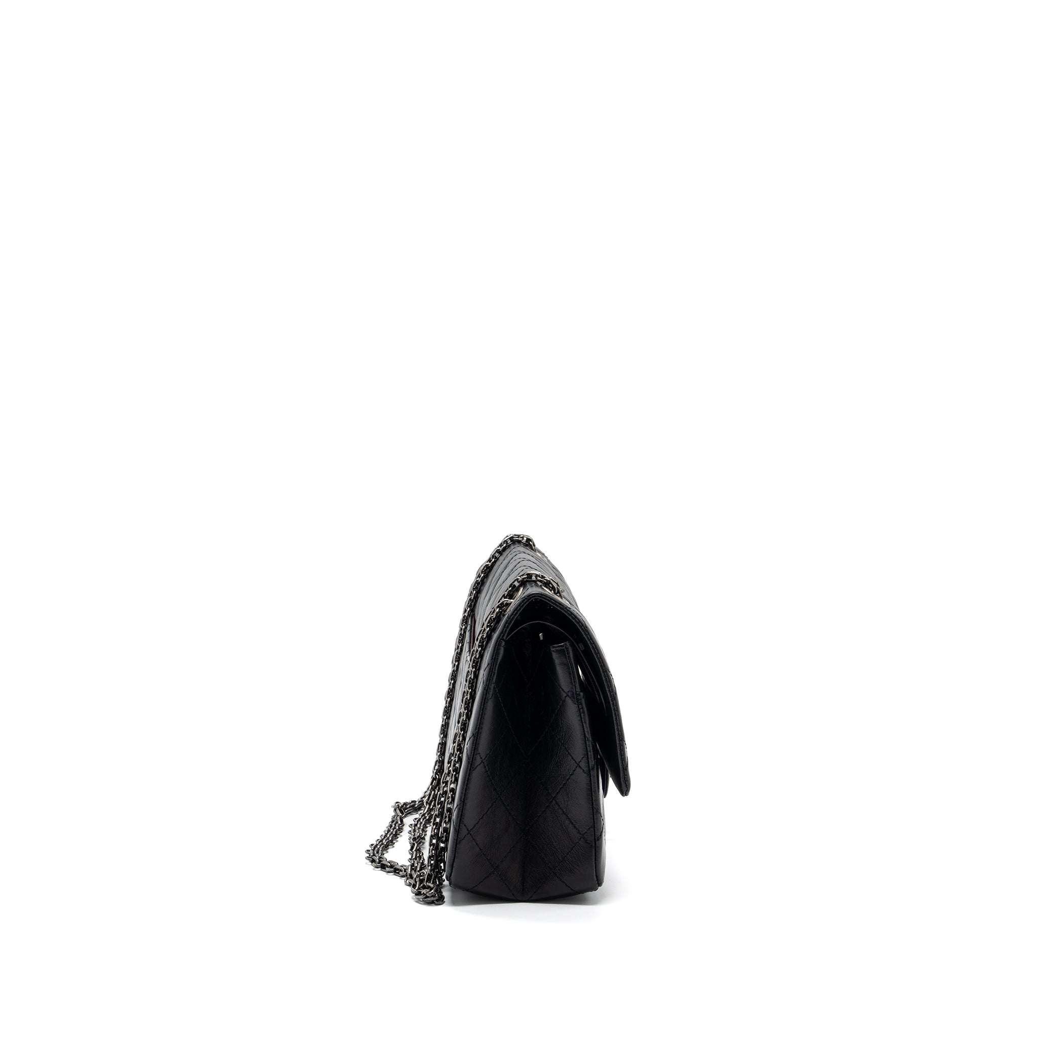 Chanel Large 2.55 Reissue Flap Bag Aged Calfskin Black Ruthenium Hardware (microchip)