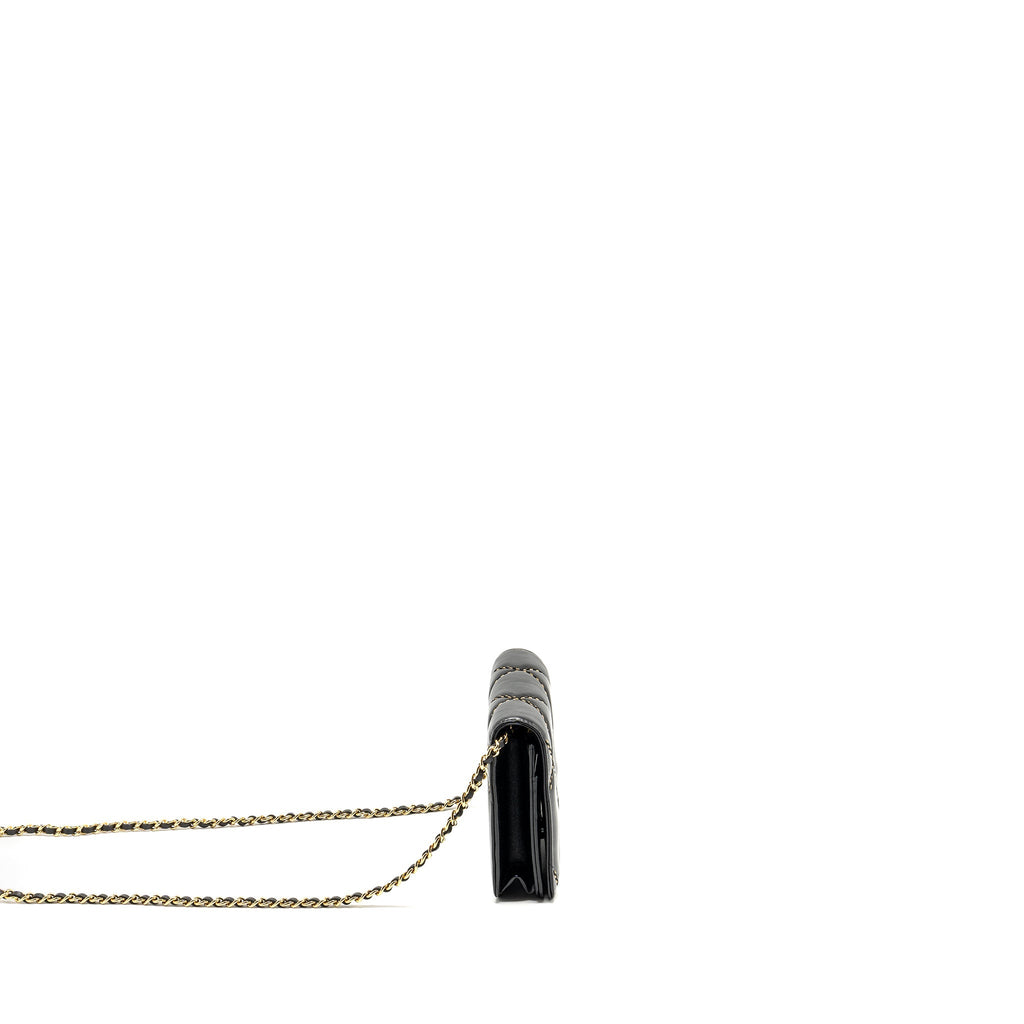 Chanel Quilted Wallet on Chain Shiny Calfskin Black  (microchip)