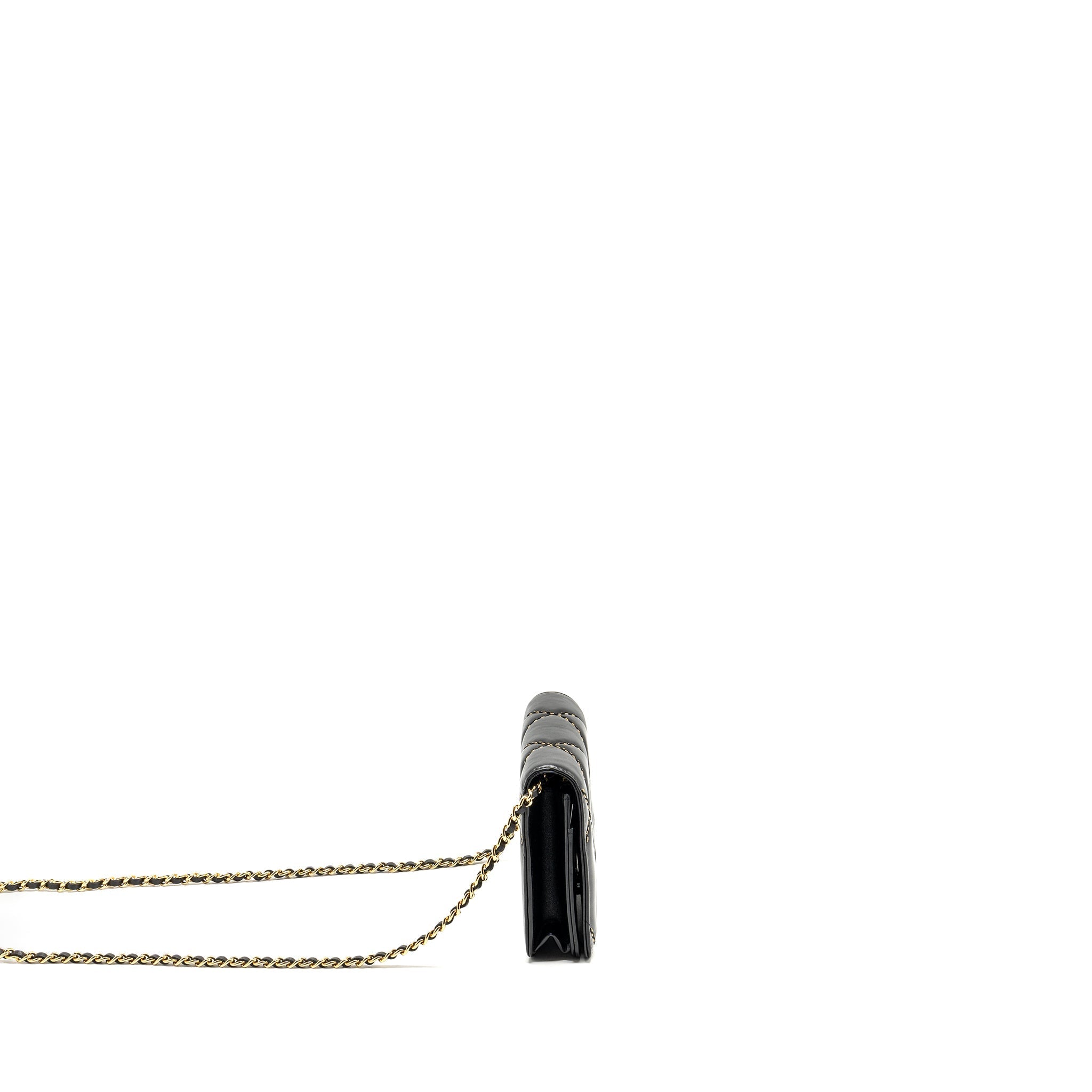 Chanel Quilted Wallet on Chain Shiny Calfskin Black  (microchip)