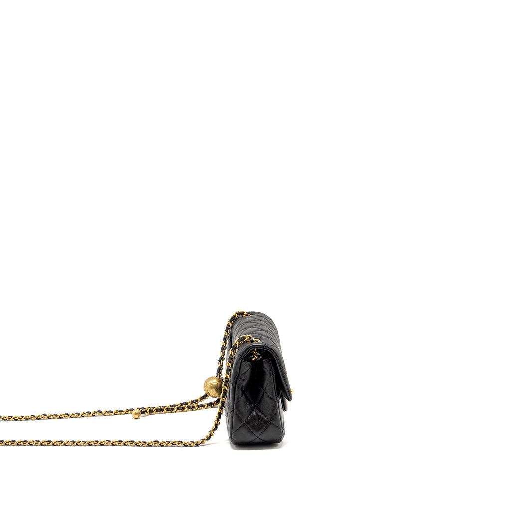 Chanel Pearl Crush Mini Rectangular Flap Bag Lambskin BLACK  (Microchip)