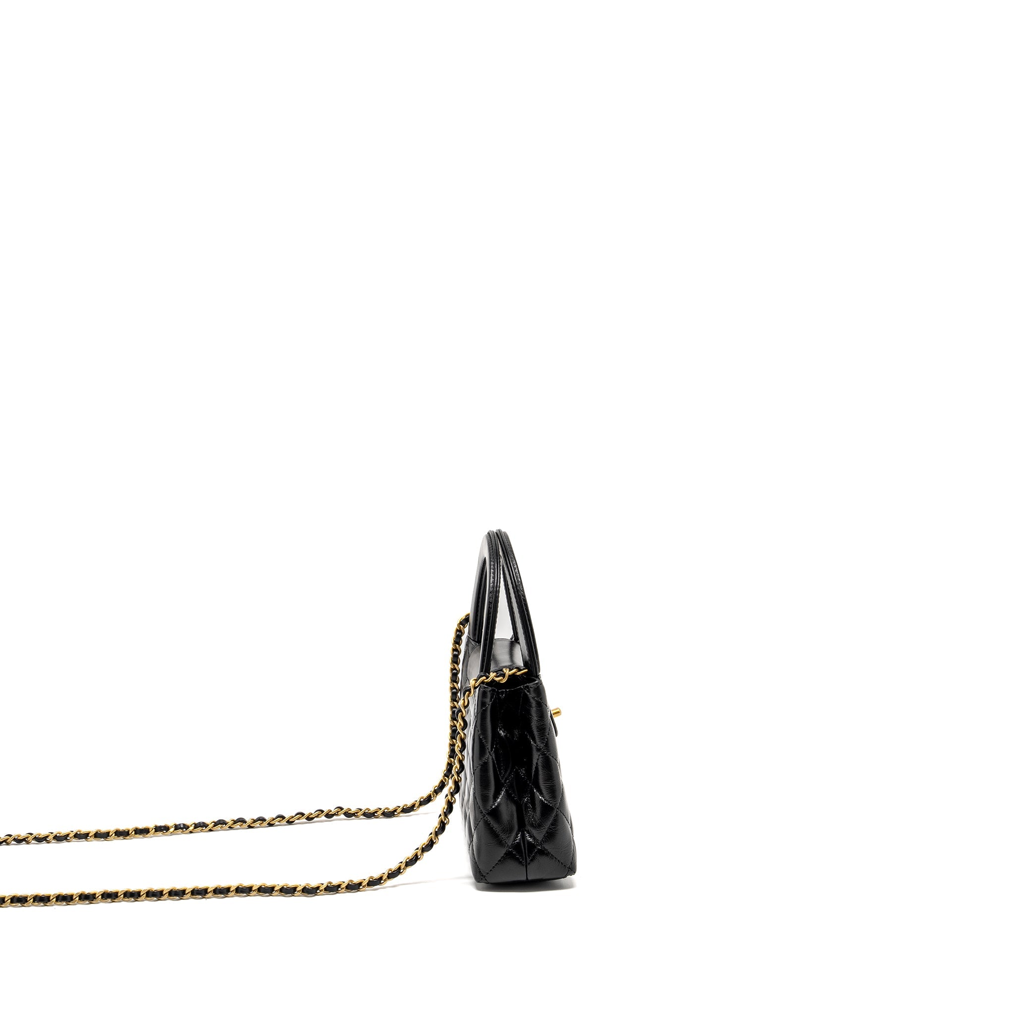 Chanel mini kelly shopping tote bag calfskin black  (microchip)