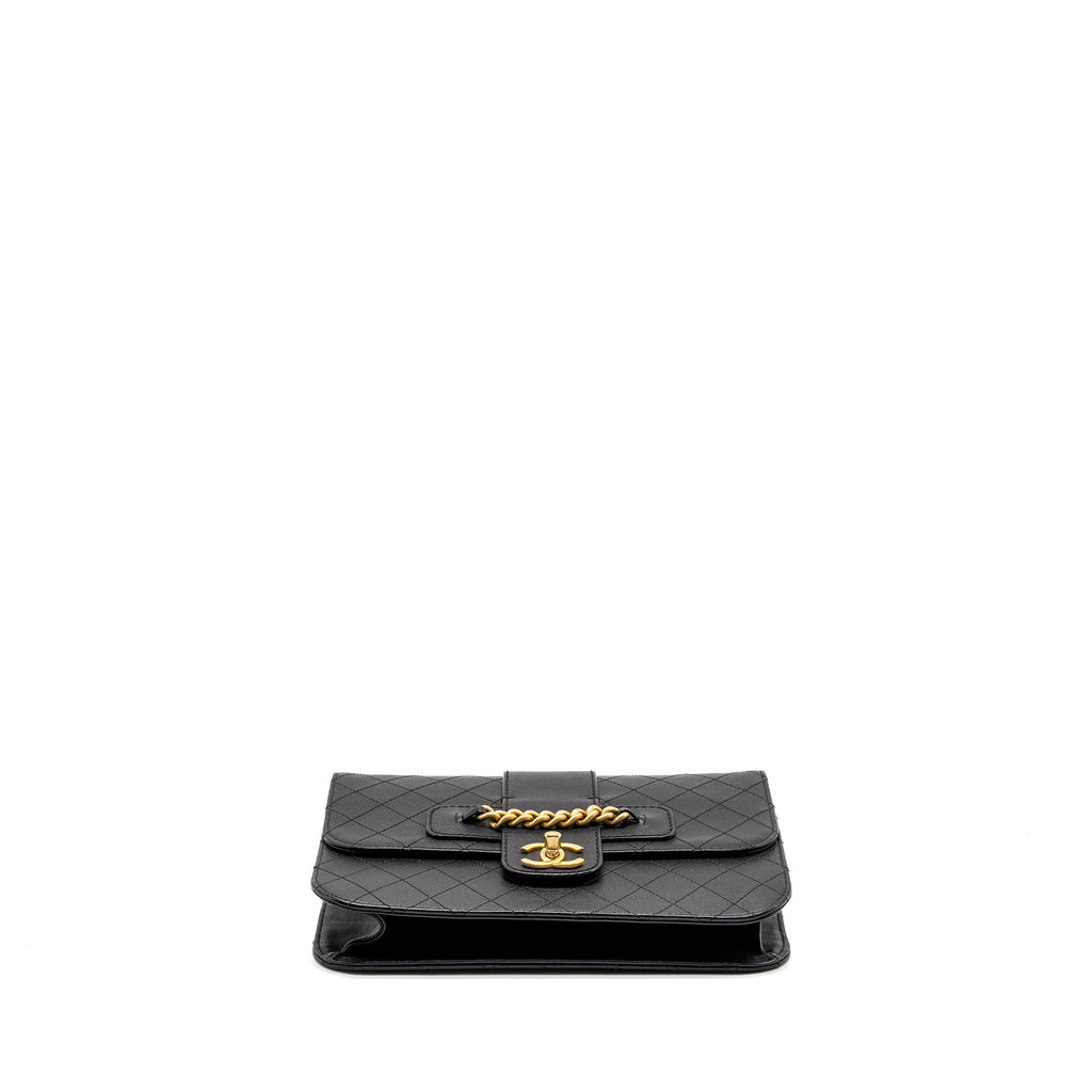 Chanel Graphic Chic Front Chain Quilted Flap Bag Sheepskin Black