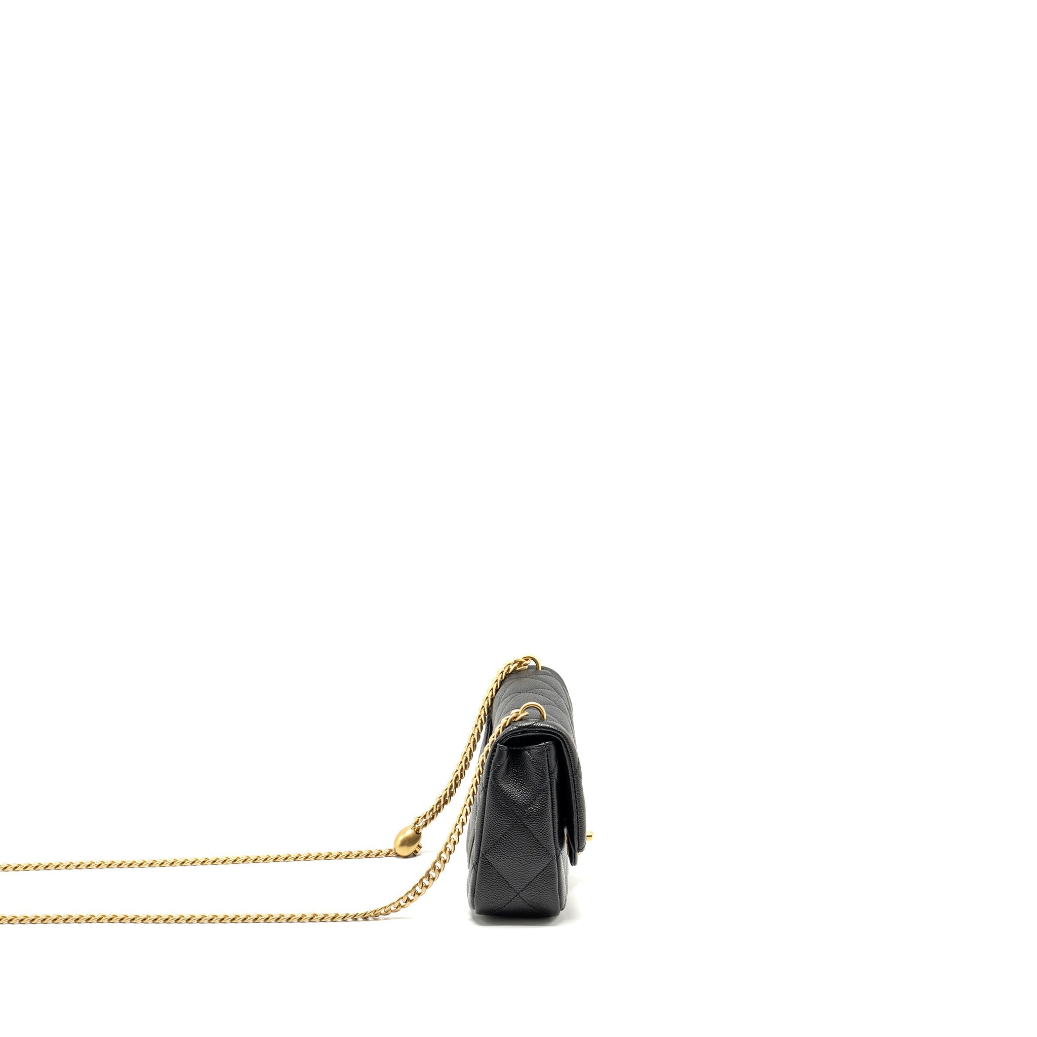 Chanel Coco Love Flap Bag Adjustable Chain Caviar Black  (microchip)