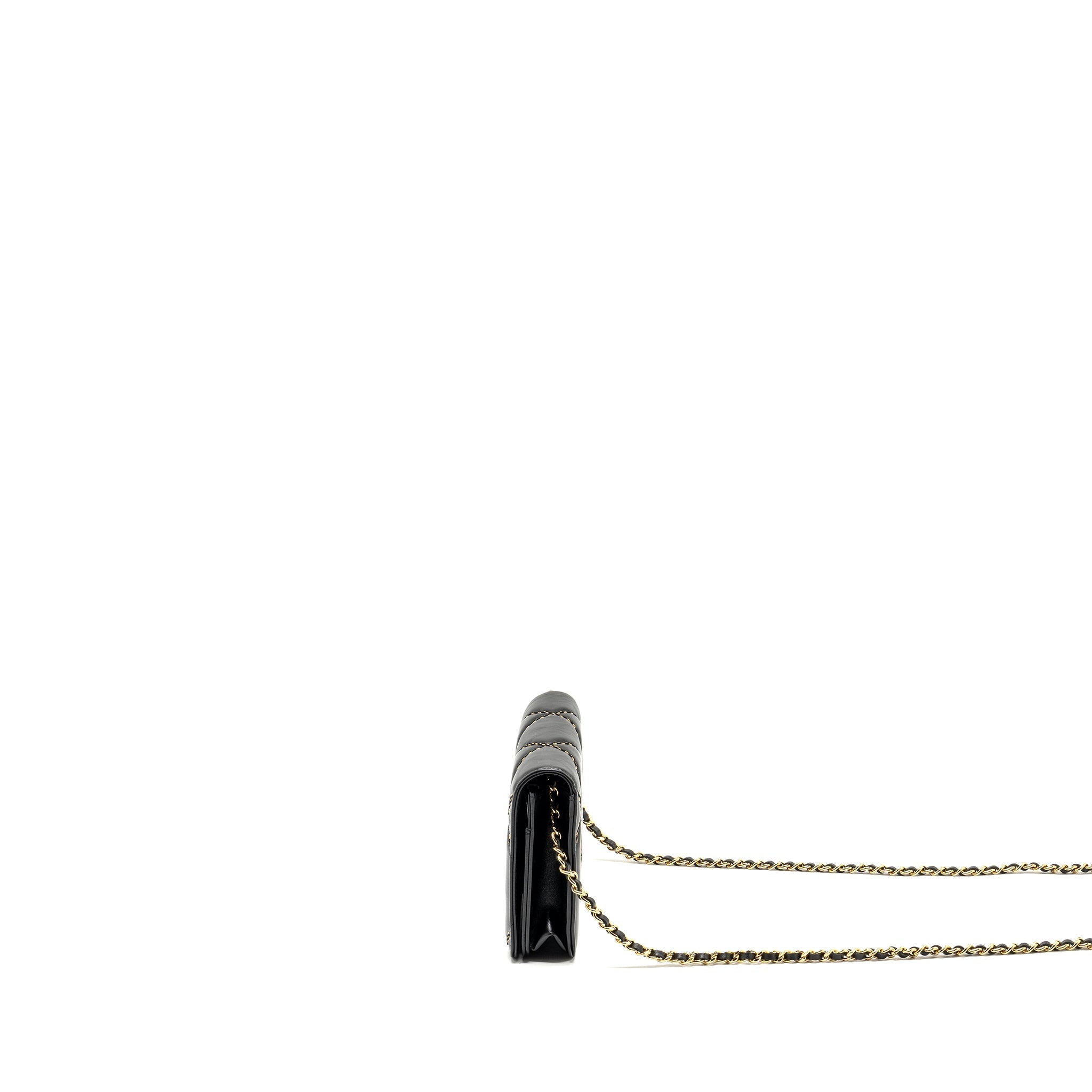 Chanel Quilted Wallet on Chain Shiny Calfskin Black  (microchip)