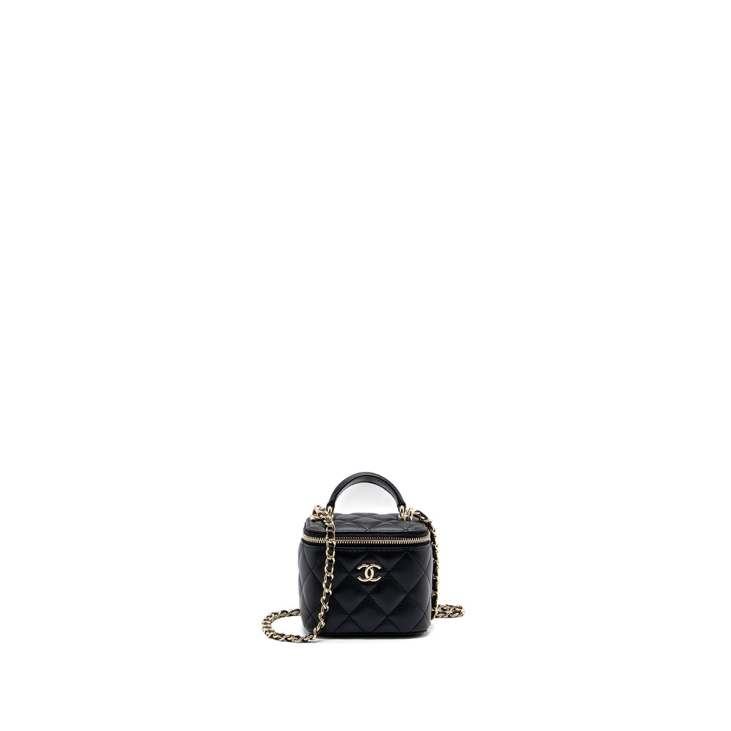 Chanel top handle mini vanity with chain lambskin black L (microchip)