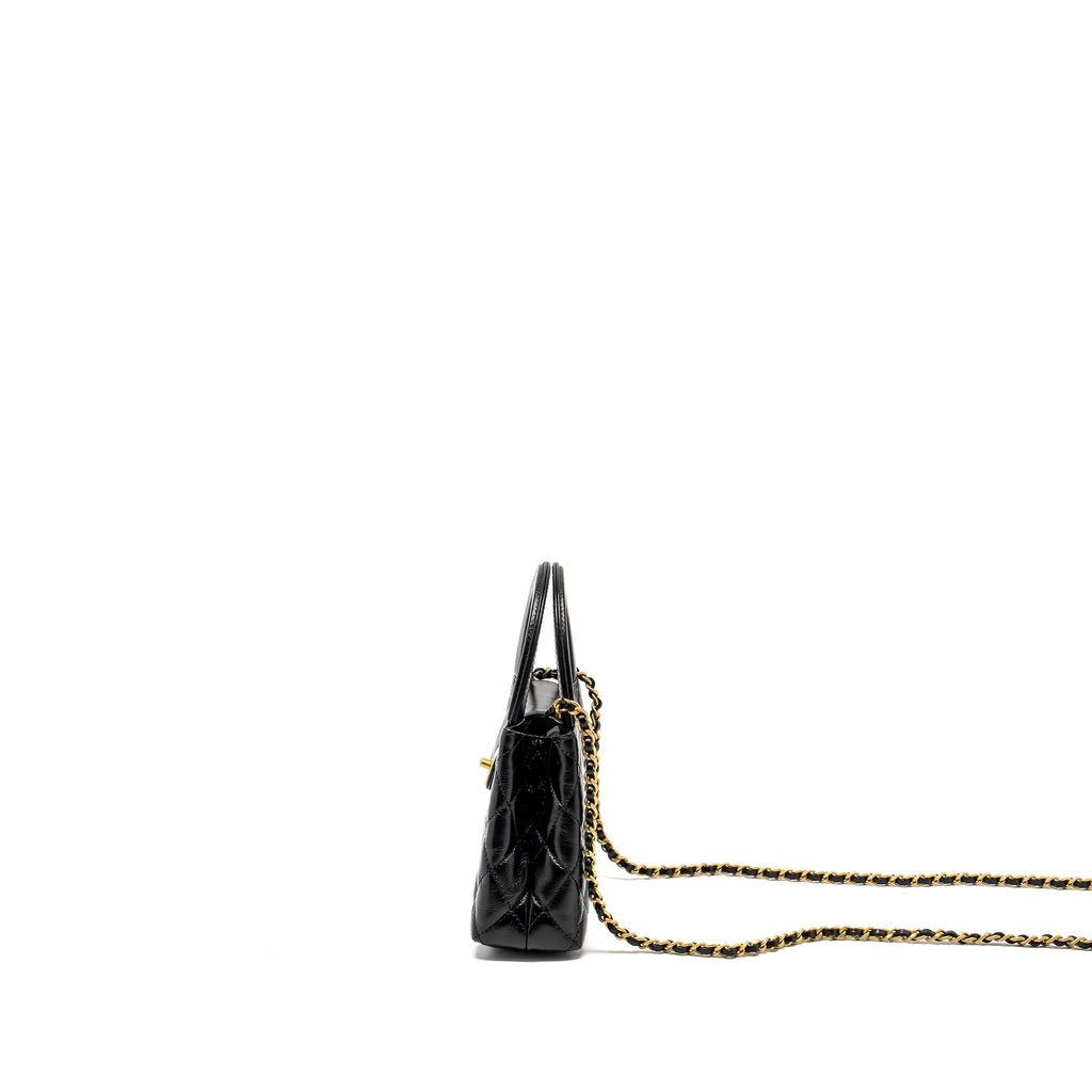 Chanel mini kelly shopping tote bag calfskin black  (microchip)