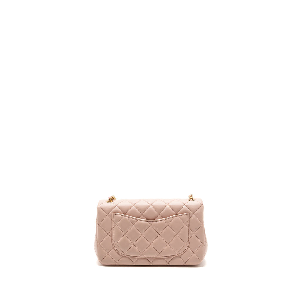 Chanel 23K pearl crush mini rectangular flap bag lambskin light pink  (Microchip)