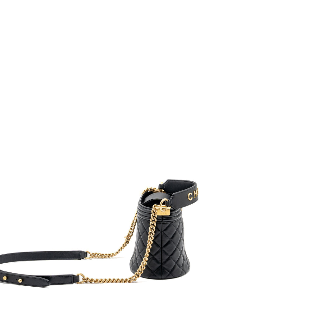 Chanel Top handle boy bucket bag lambskin black