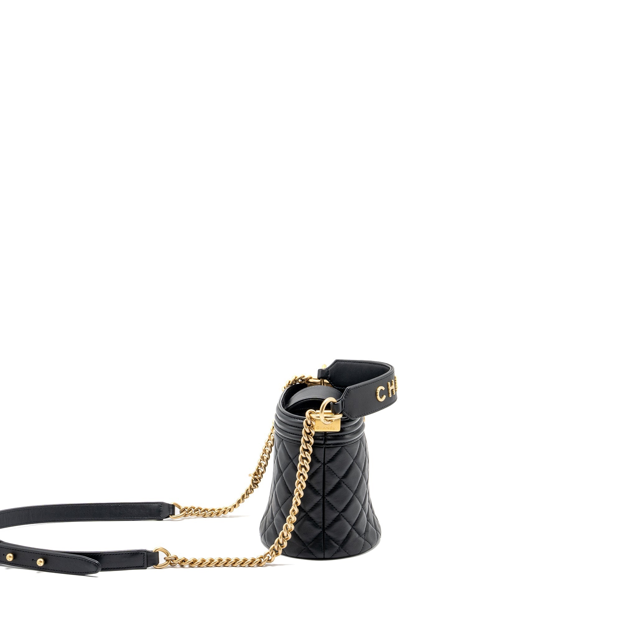 Chanel Top handle boy bucket bag lambskin black