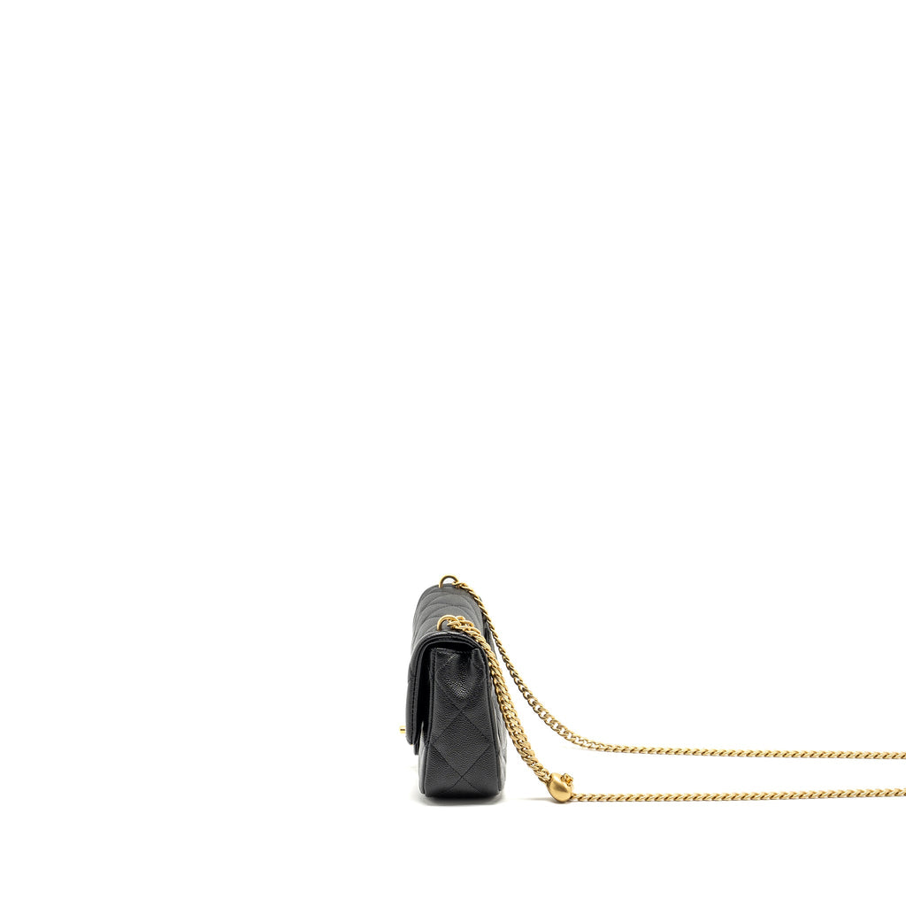 Chanel Coco Love Flap Bag Adjustable Chain Caviar Black  (microchip)