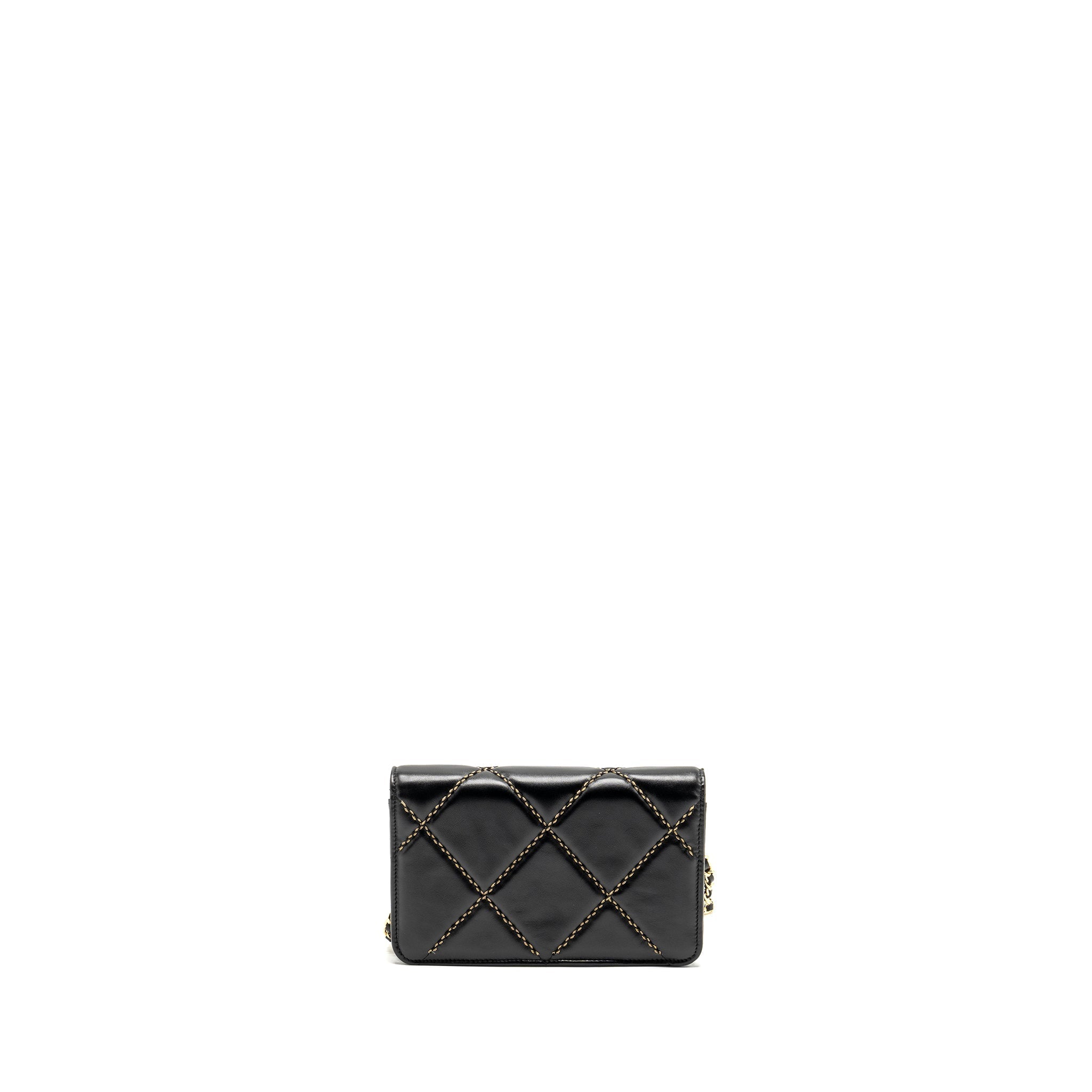Chanel Quilted Wallet on Chain Shiny Calfskin Black  (microchip)