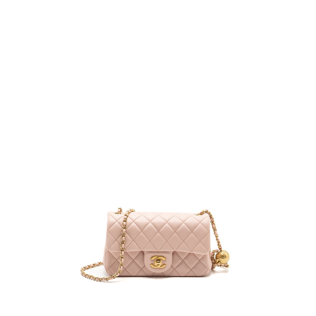 Chanel 23K pearl crush mini rectangular flap bag lambskin light pink  (Microchip)