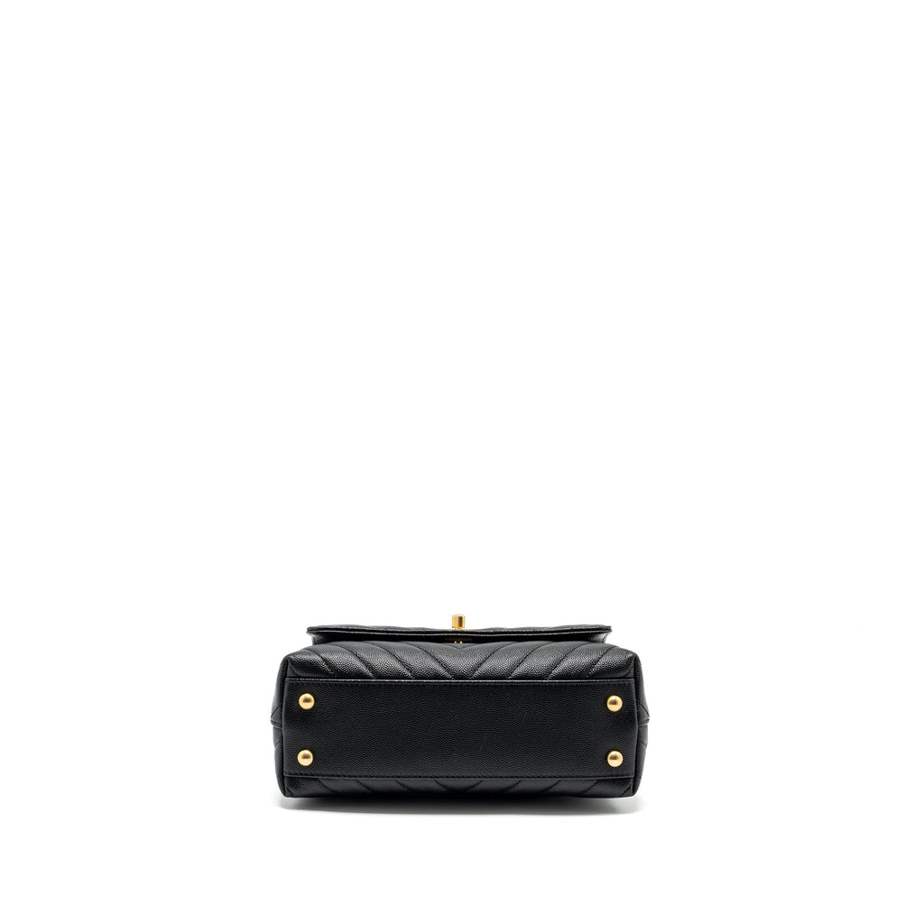Chanel Small Coco Handle Chevron Caviar with Lizard Embossed Handle Black/ Burgundy