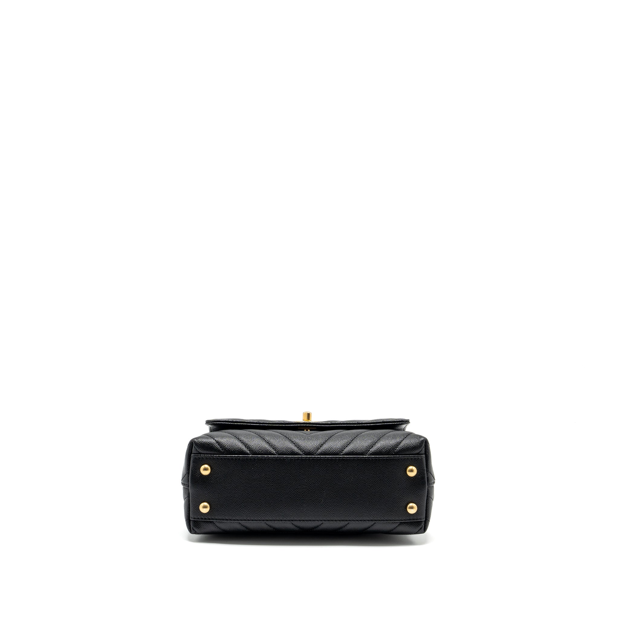 Chanel Small Coco Handle Chevron Caviar with Lizard Embossed Handle Black/ Burgundy