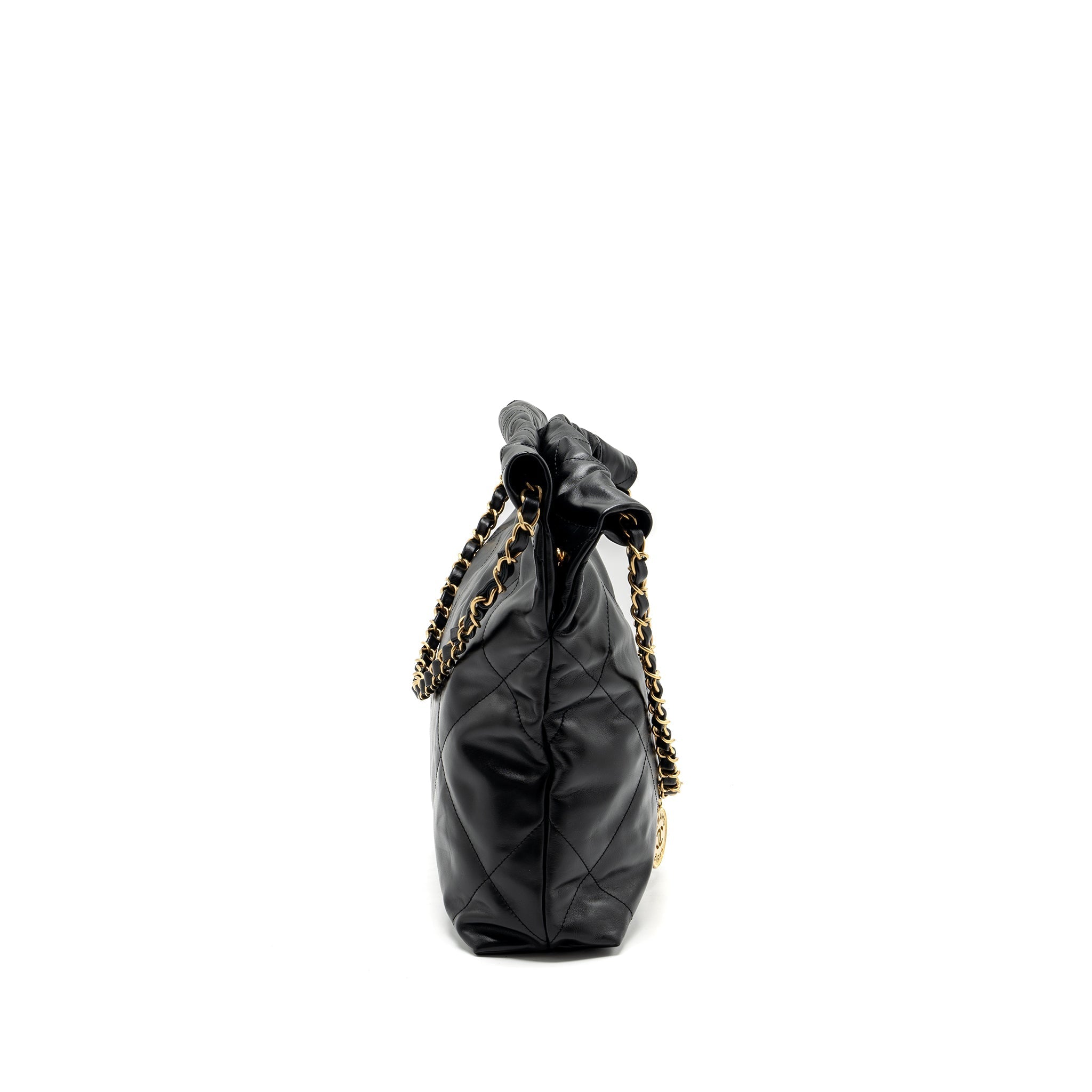 Chanel Small 22 Bag Gold Letter Shiny Calfskin Black  (Microchip)