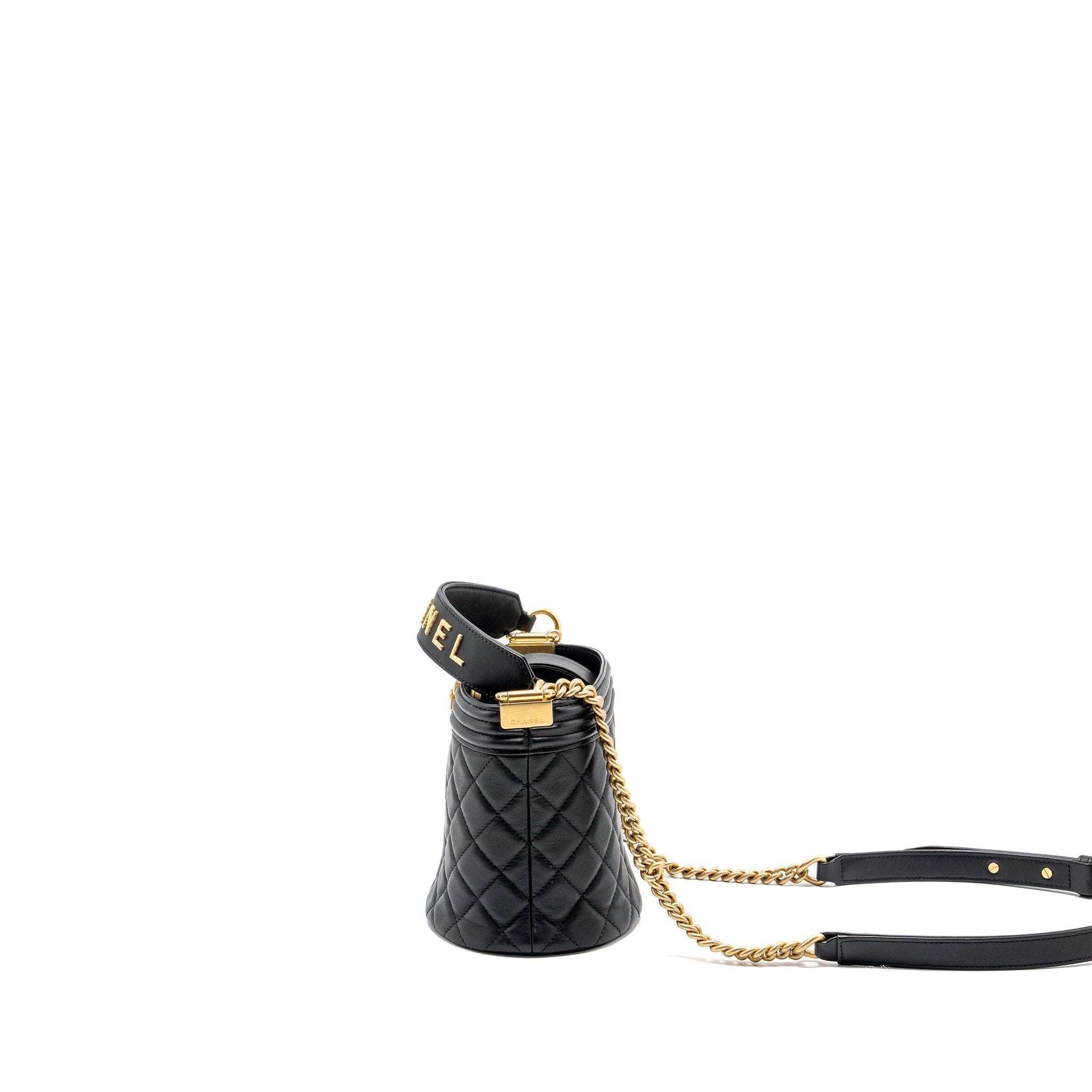 Chanel Top handle boy bucket bag lambskin black