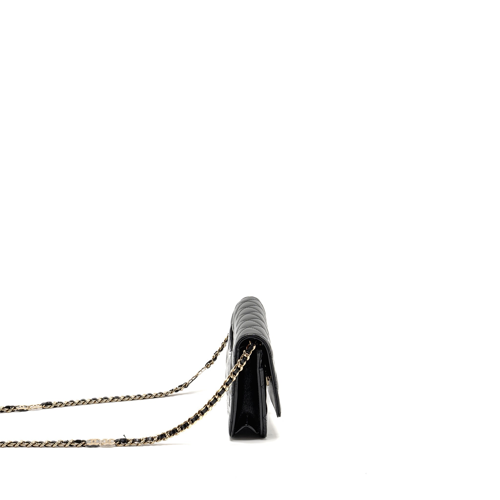 Chanel Wallet on CC Detailed Chain Shiny Lambskin Black  (Microchip)