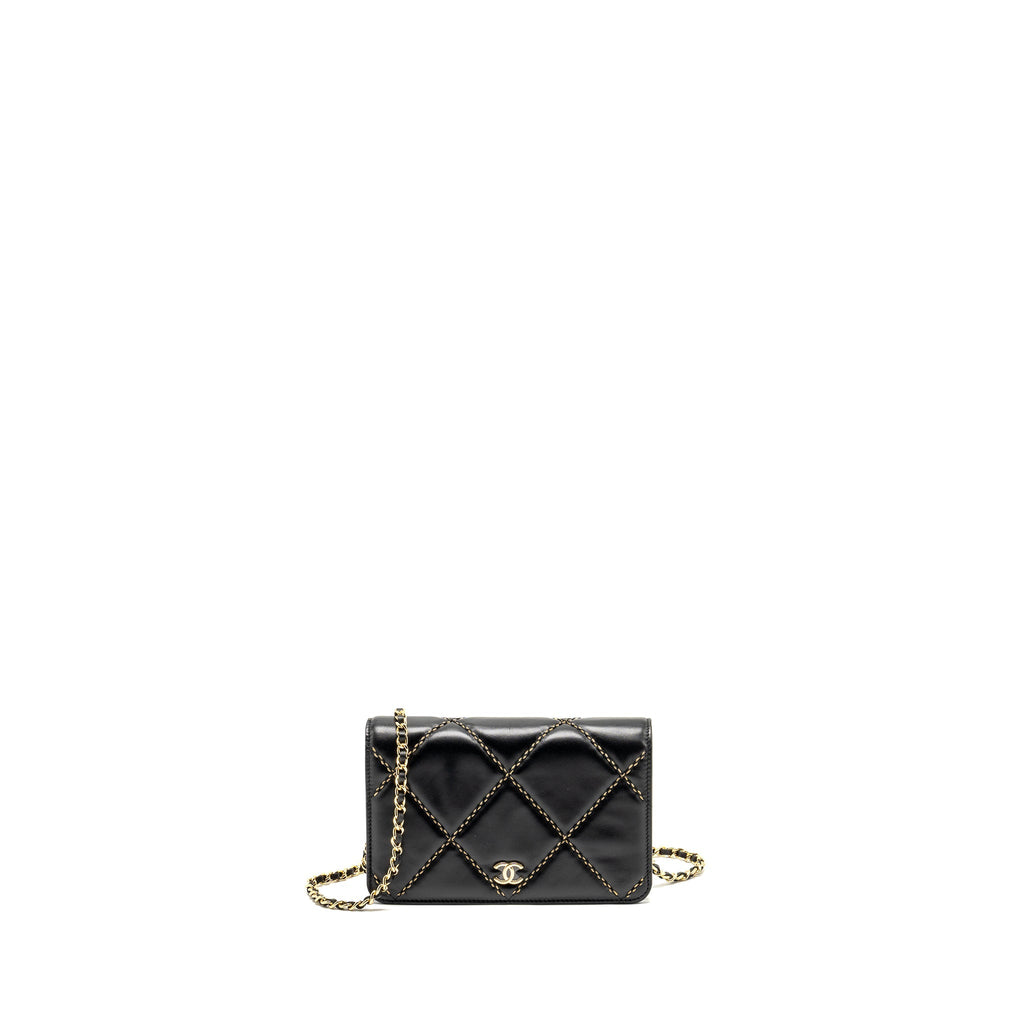 Chanel Quilted Wallet on Chain Shiny Calfskin Black  (microchip)