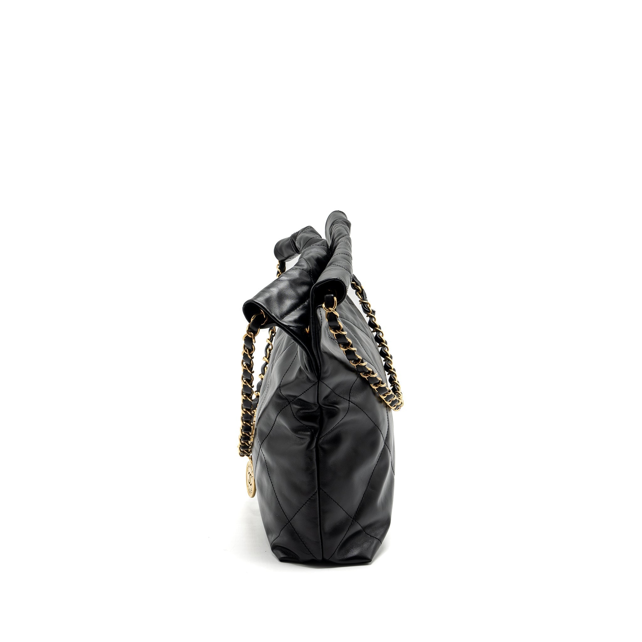 Chanel Small 22 Bag Gold Letter Shiny Calfskin Black  (Microchip)
