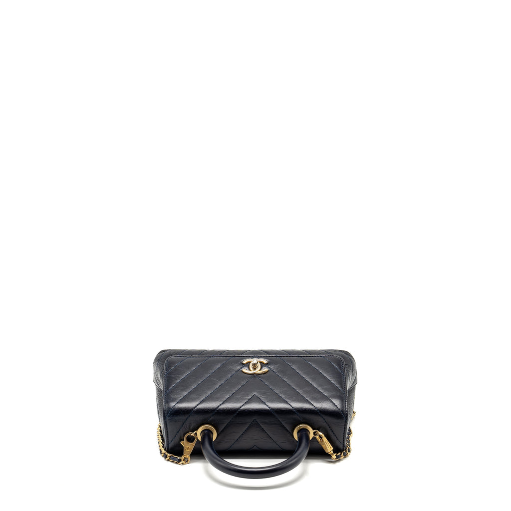 Chanel Small Coco Handle Chevron Calfskin Dark Blue