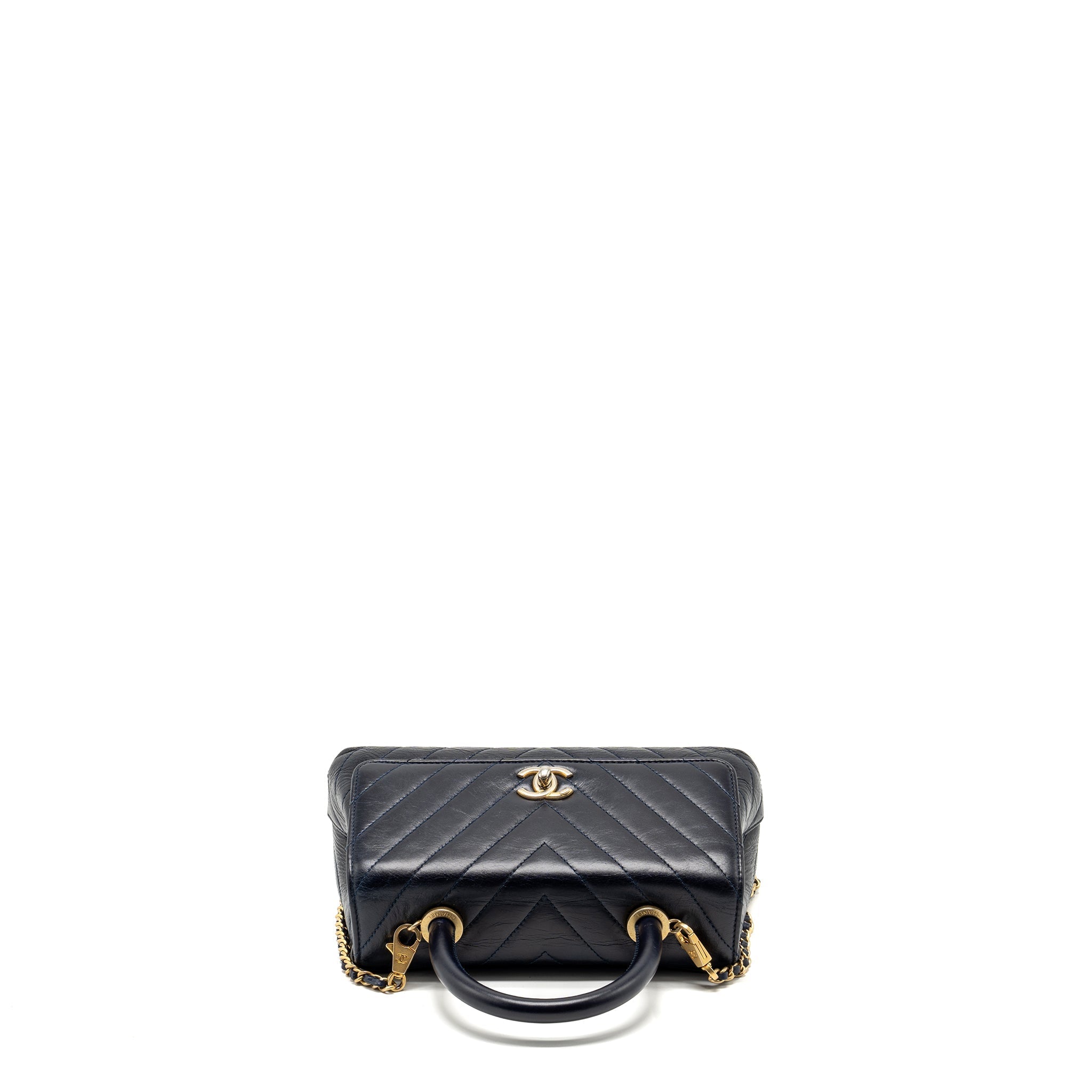 Chanel Small Coco Handle Chevron Calfskin Dark Blue