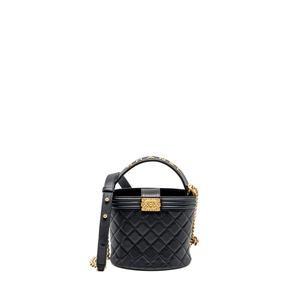 Chanel Top handle boy bucket bag lambskin black