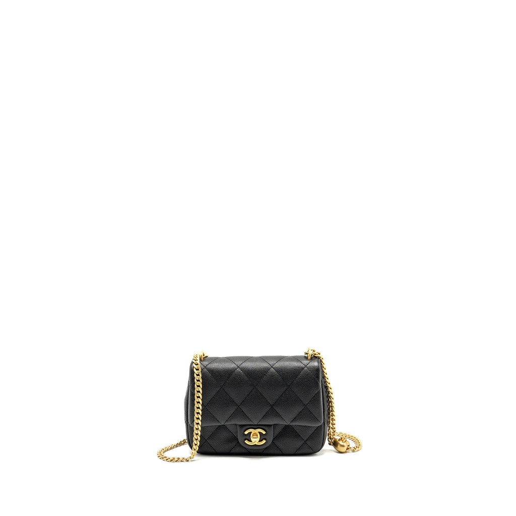 Chanel Coco Love Flap Bag Adjustable Chain Caviar Black  (microchip)