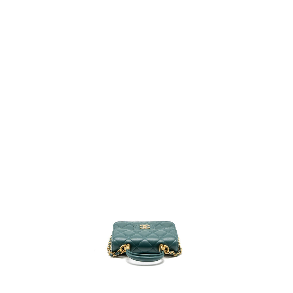 Chanel Mini Top Handle Flap Bag Lambskin Green Brushed