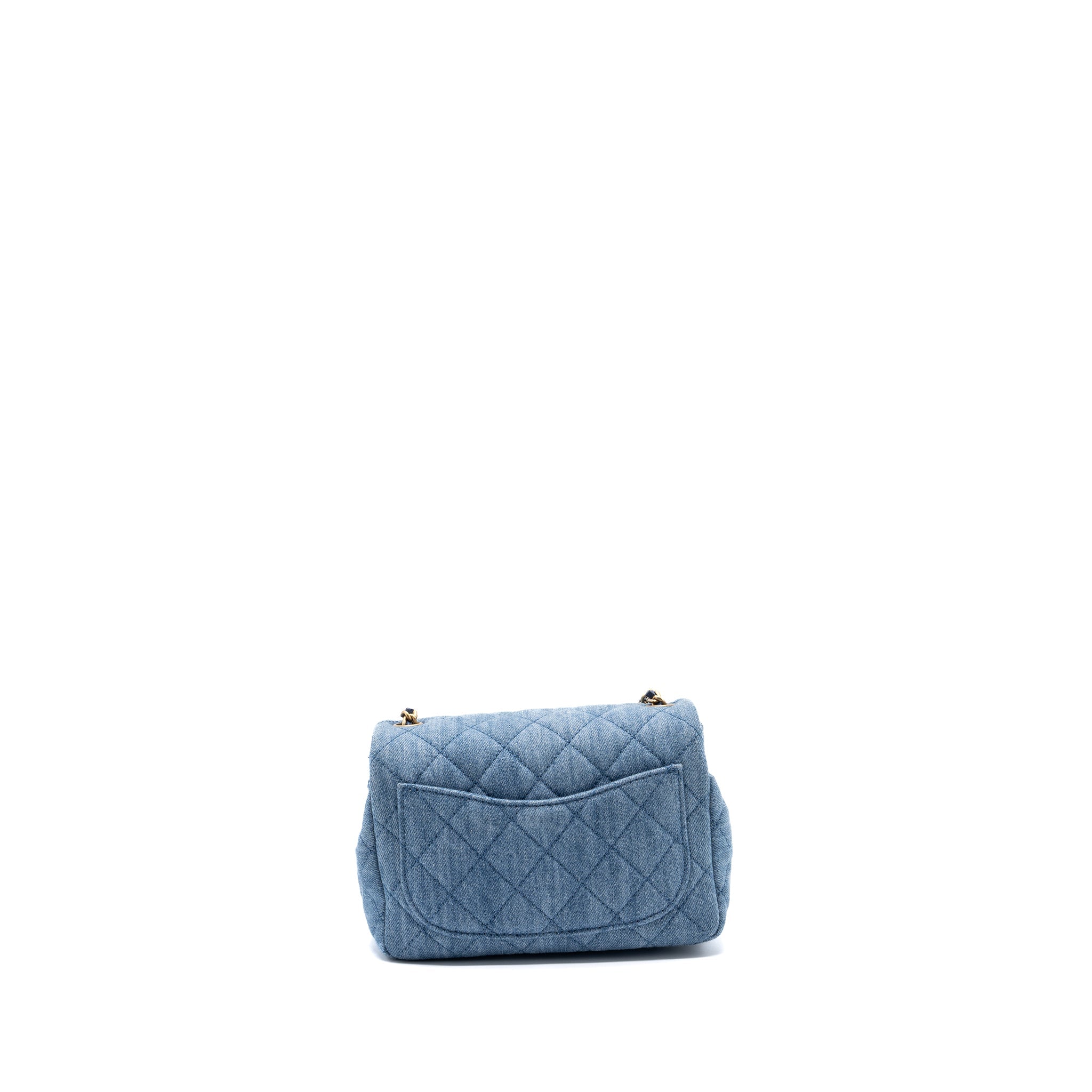 Chanel 22c Denim Pearl Crush Mini Square Flap Bag Denim Light blue  (Microchip)