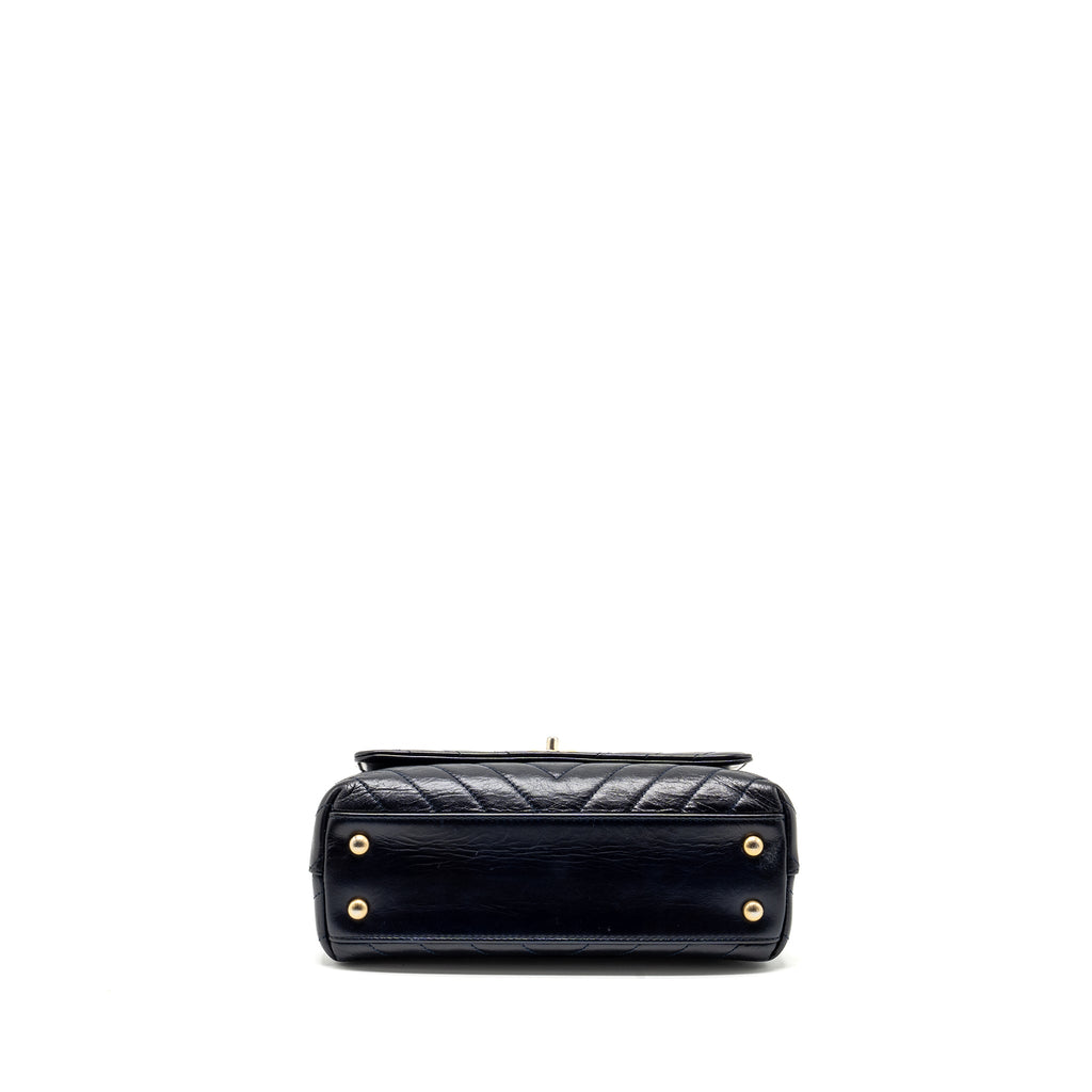 Chanel Small Coco Handle Chevron Calfskin Dark Blue