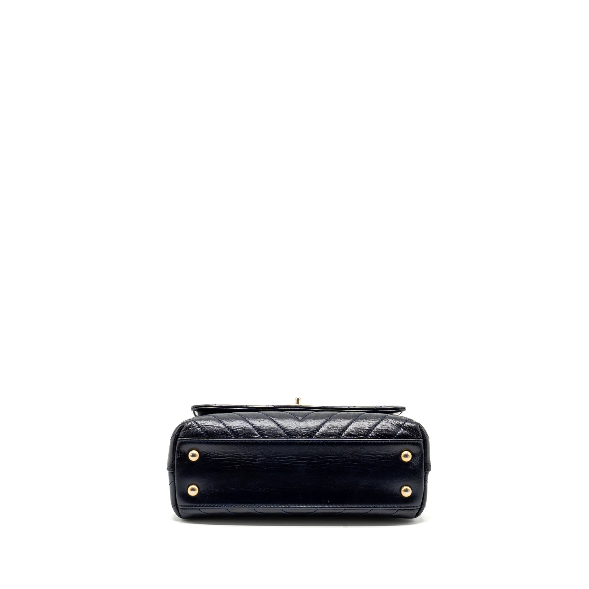 Chanel Small Coco Handle Chevron Calfskin Dark Blue