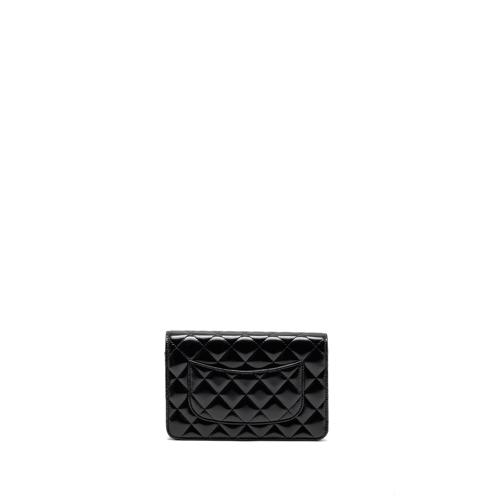 Chanel Wallet on CC Detailed Chain Shiny Lambskin Black  (Microchip)
