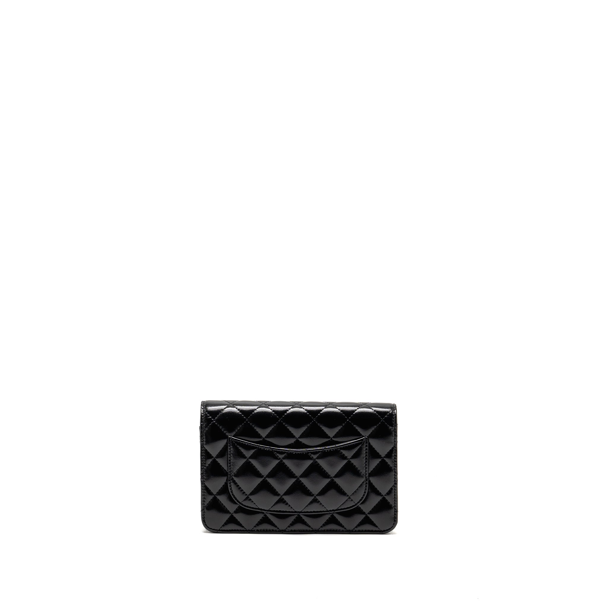 Chanel Wallet on CC Detailed Chain Shiny Lambskin Black  (Microchip)