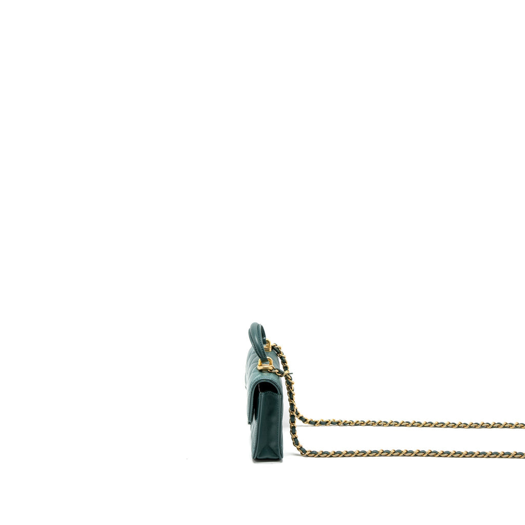 Chanel Mini Top Handle Flap Bag Lambskin Green Brushed