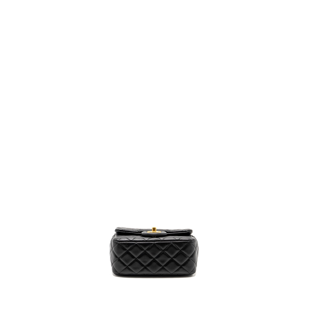 Chanel Pearl Crush Mini Square  Flap Bag Lambskin Black  (microchip)