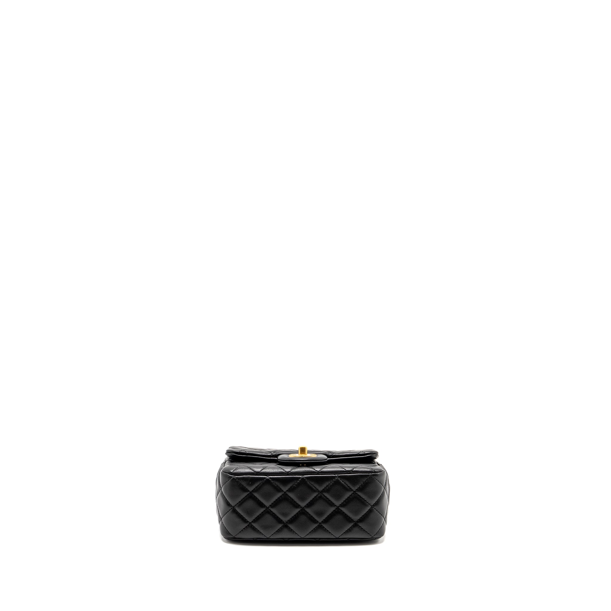 Chanel Pearl Crush Mini Square  Flap Bag Lambskin Black  (microchip)